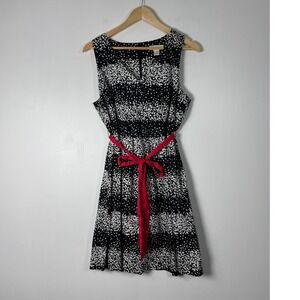 Classic Motherhood Maternity Large Sleeveless Dot Dress Black White Red Sash